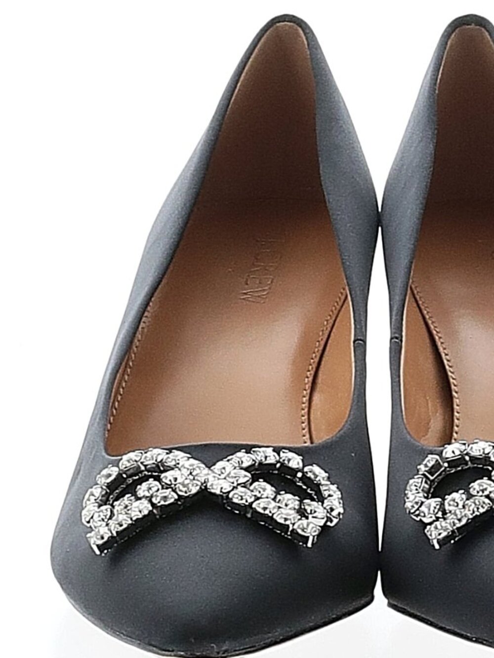 J. Crew Black Satin Pointed Toe Crystal Bow Embellished Heels Size 9 - Picture 4 of 4